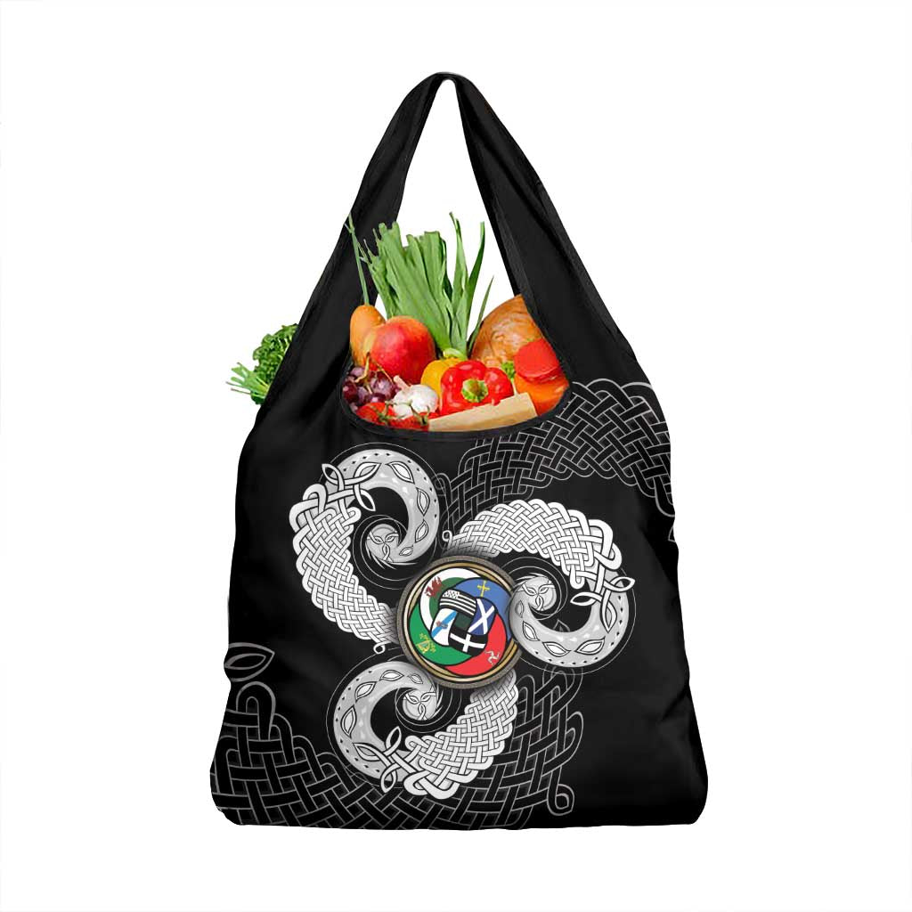 Six Celtic Countries Heritage Grocery Bag Black Celtic Knot Triskelion - Wonder Print Shop