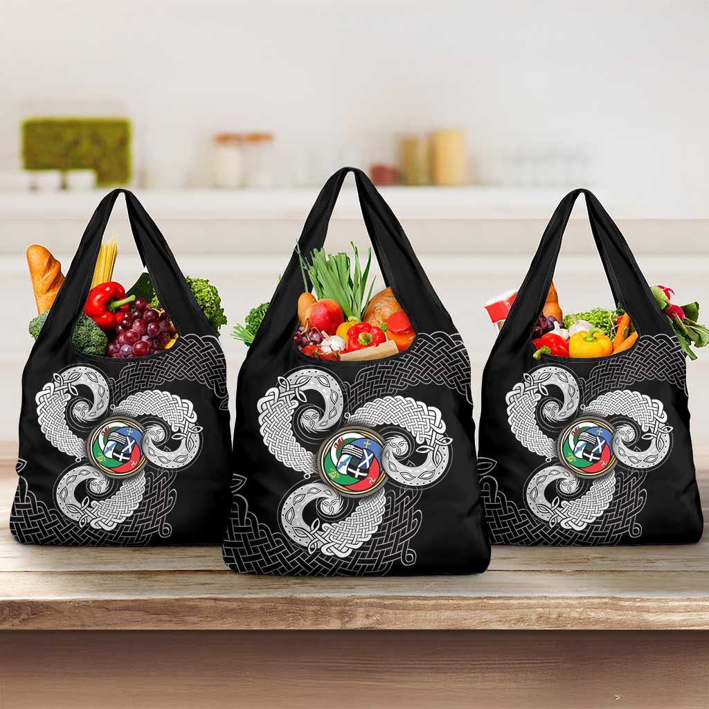 Six Celtic Countries Heritage Grocery Bag Black Celtic Knot Triskelion - Wonder Print Shop