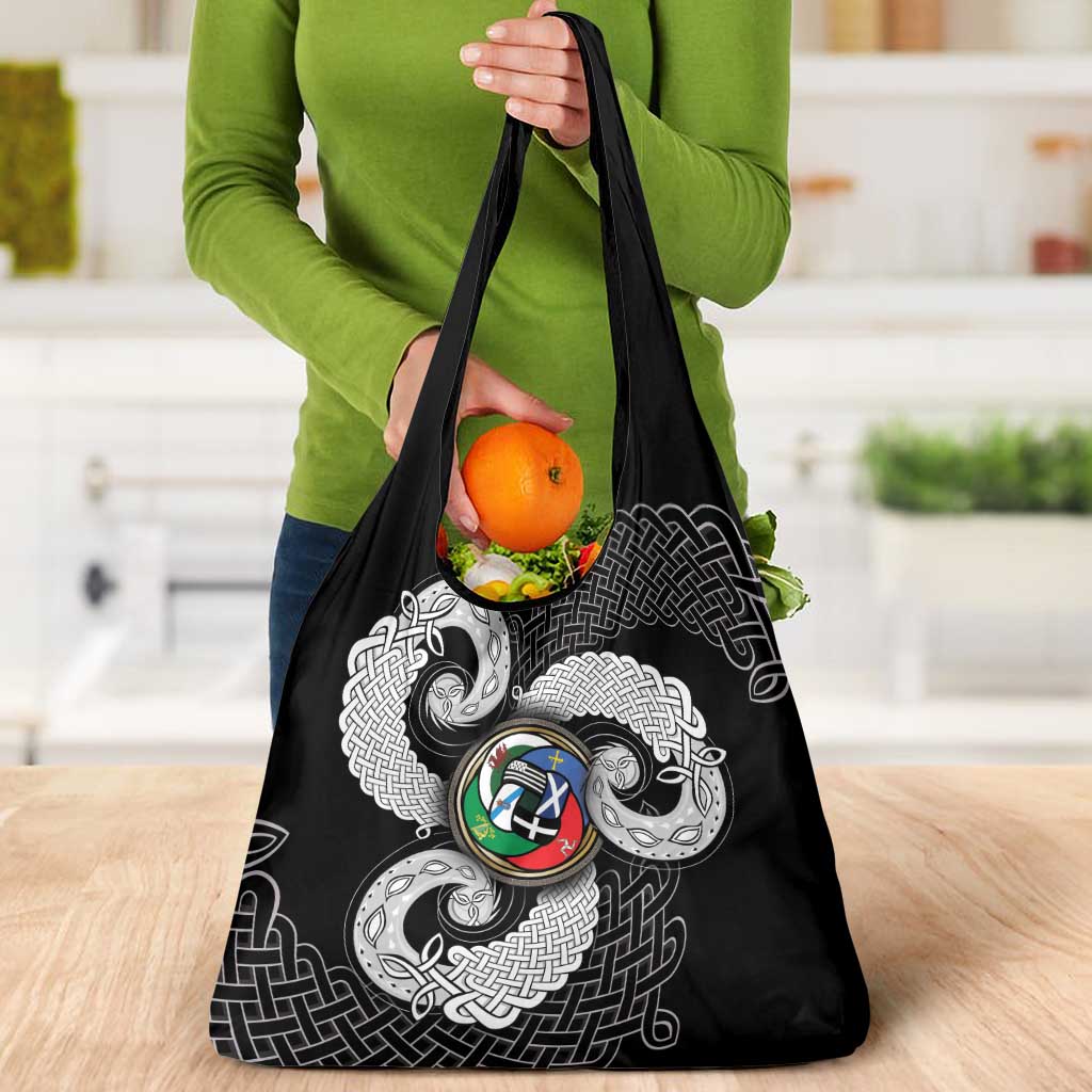 Six Celtic Countries Heritage Grocery Bag Black Celtic Knot Triskelion - Wonder Print Shop