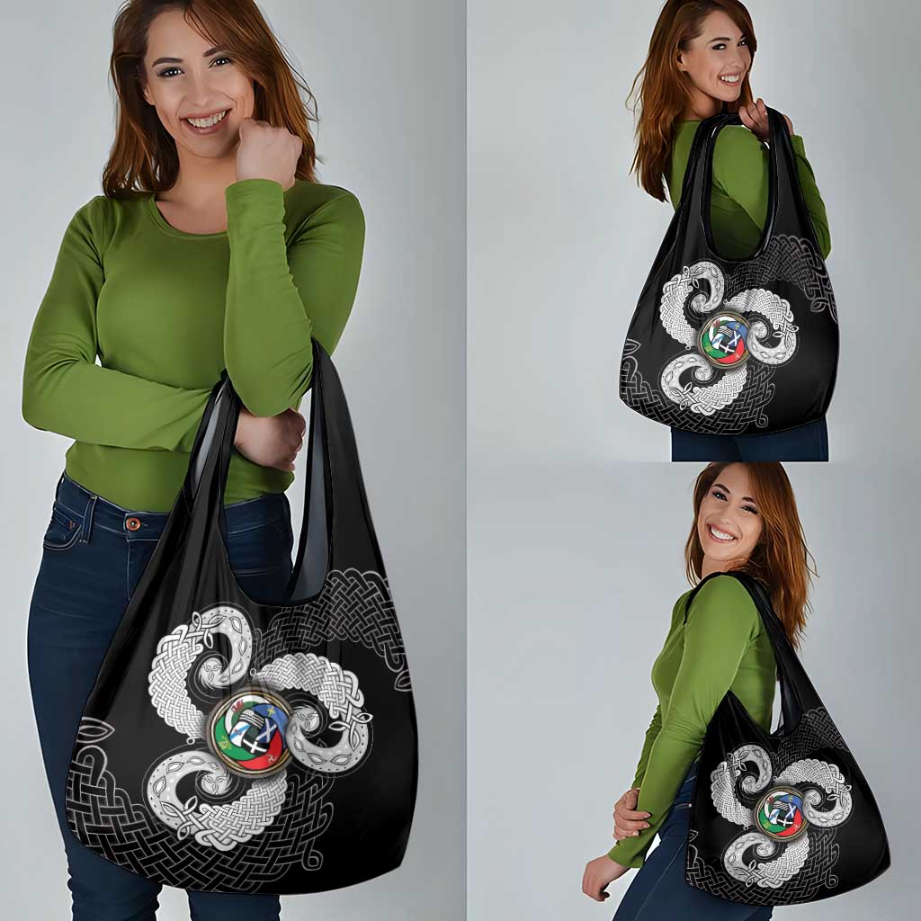 Six Celtic Countries Heritage Grocery Bag Black Celtic Knot Triskelion - Wonder Print Shop