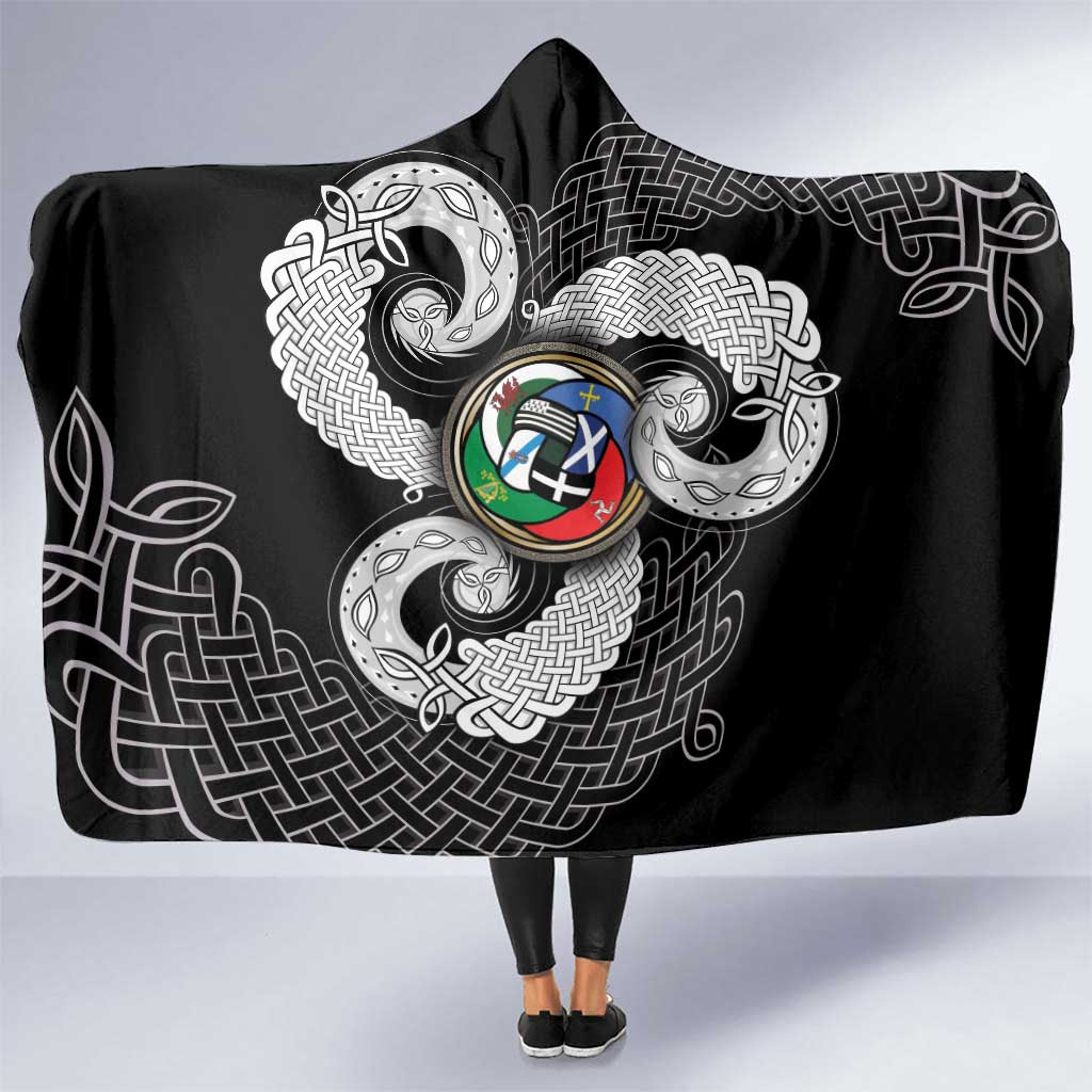 Six Celtic Countries Heritage Hooded Blanket Black Celtic Knot Triskelion - Wonder Print Shop
