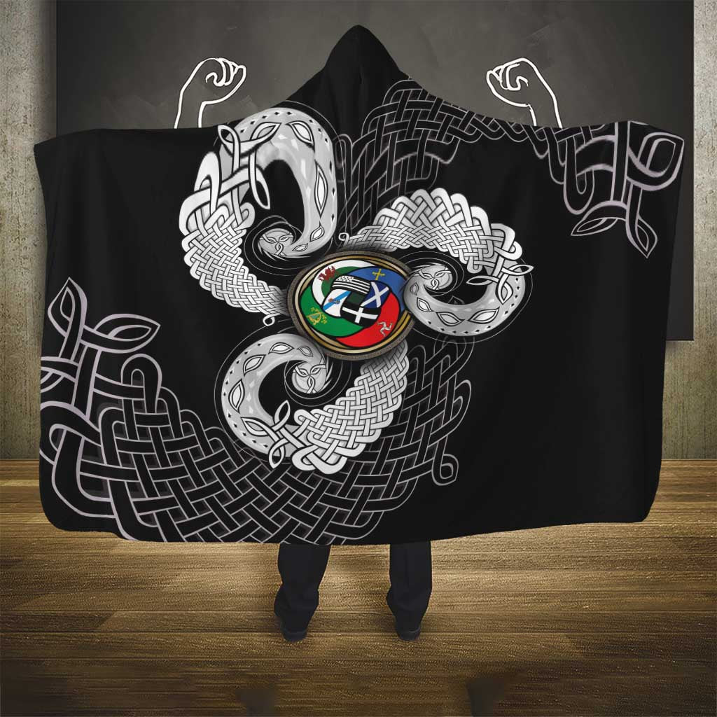 Six Celtic Countries Heritage Hooded Blanket Black Celtic Knot Triskelion - Wonder Print Shop