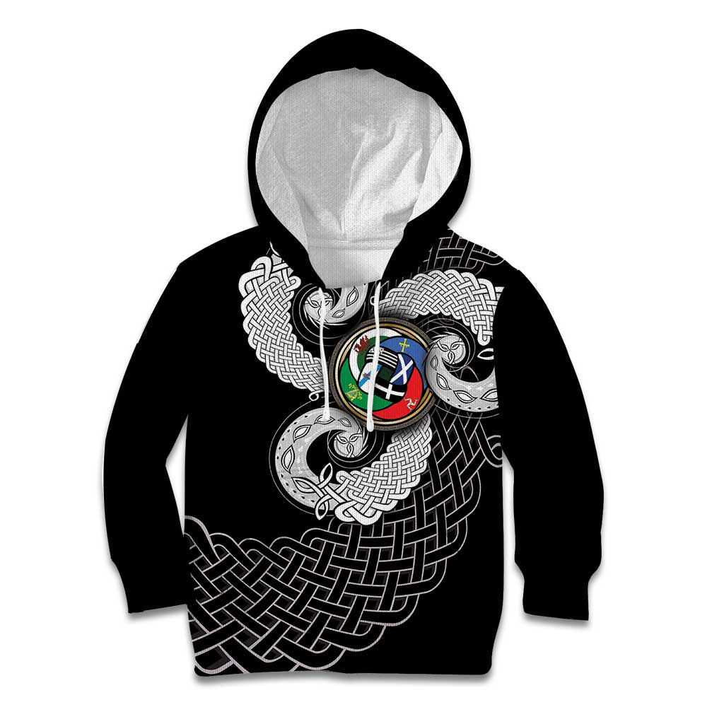 Six Celtic Countries Heritage Kid Hoodie Black Celtic Knot Triskelion - Wonder Print Shop