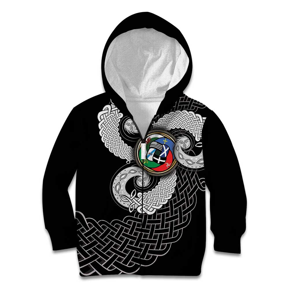 Six Celtic Countries Heritage Kid Hoodie Black Celtic Knot Triskelion - Wonder Print Shop