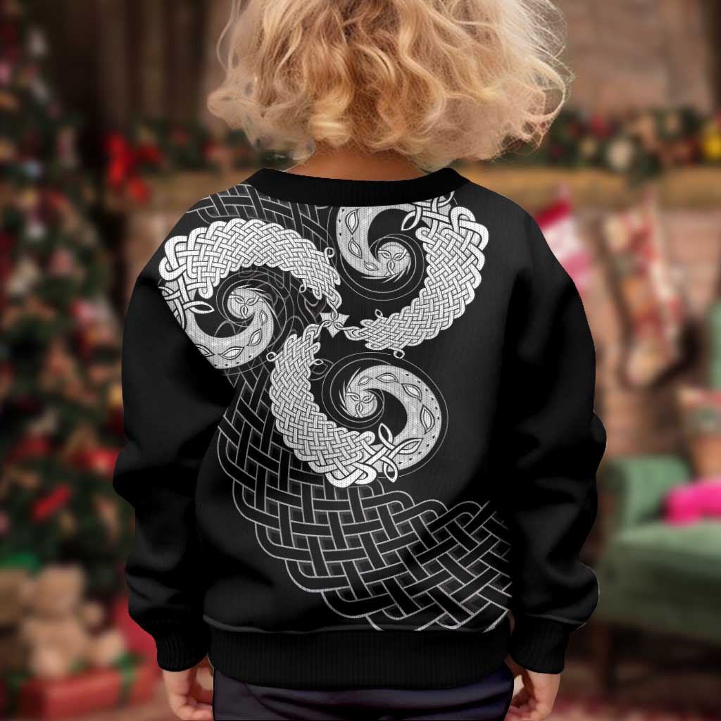Six Celtic Countries Heritage Kid Ugly Christmas Sweater Black Celtic Knot Triskelion - Wonder Print Shop