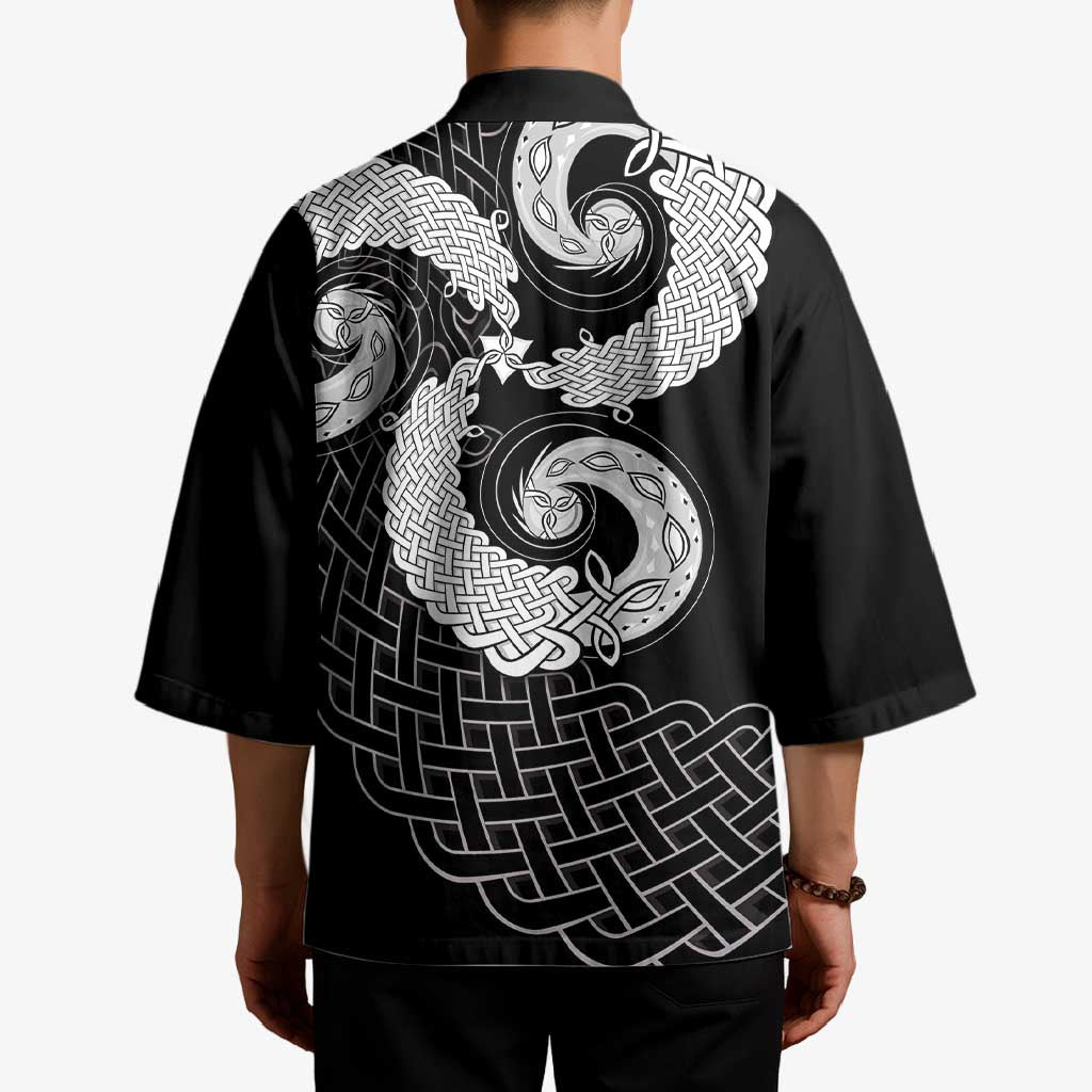 Six Celtic Countries Heritage Kimono Black Celtic Knot Triskelion - Wonder Print Shop