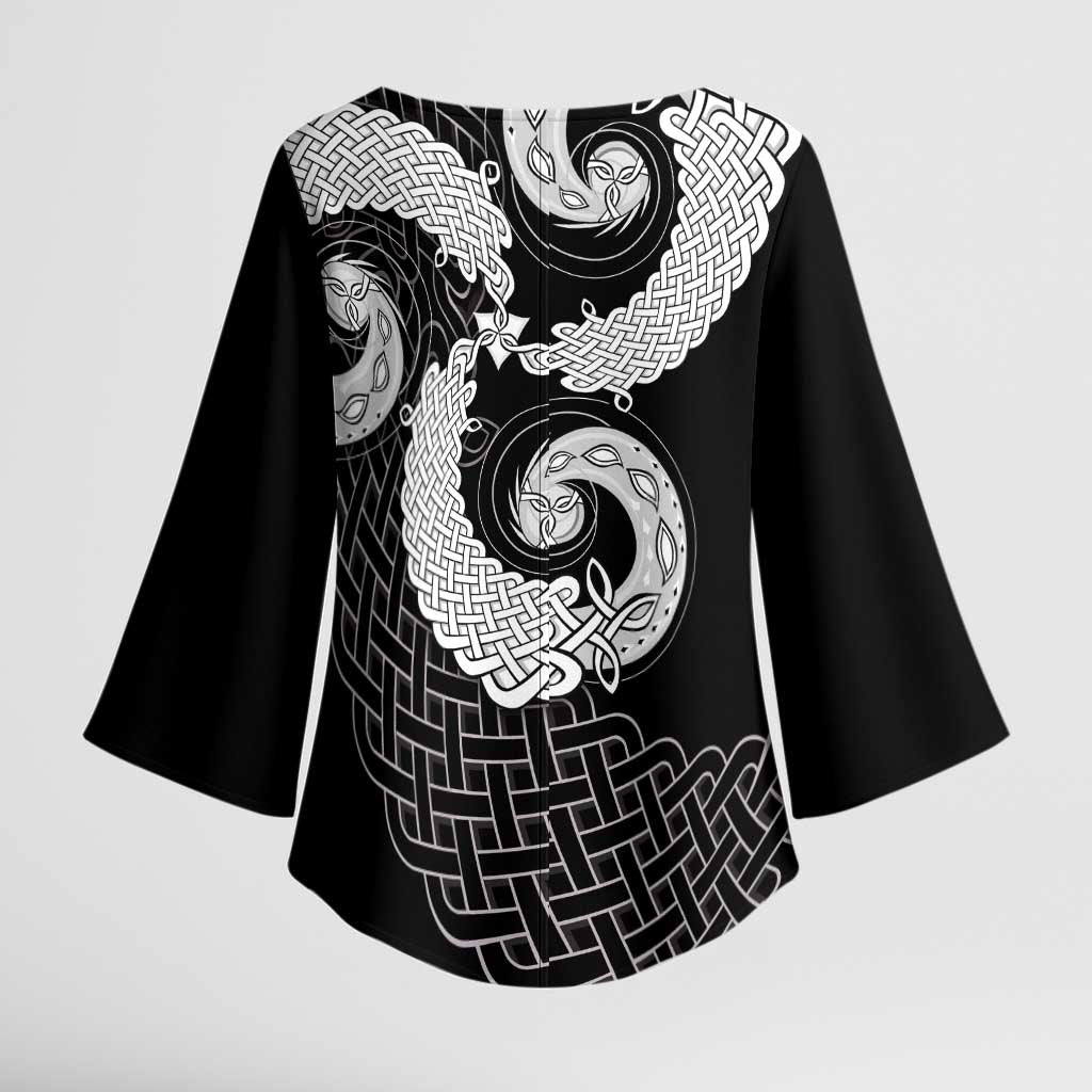 Six Celtic Countries Heritage Kimono Sleeve Blouse Black Celtic Knot Triskelion - Wonder Print Shop