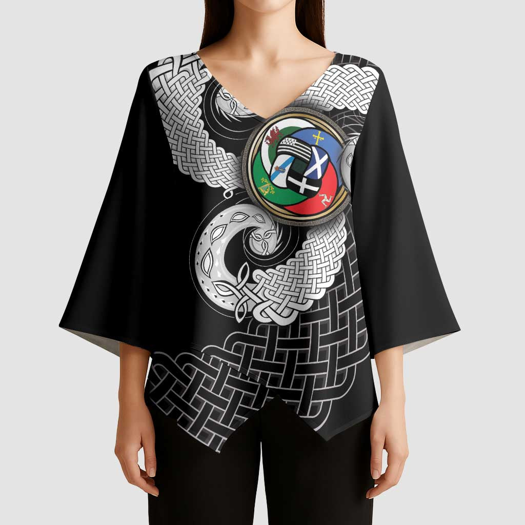 Six Celtic Countries Heritage Kimono Sleeve Blouse Black Celtic Knot Triskelion - Wonder Print Shop