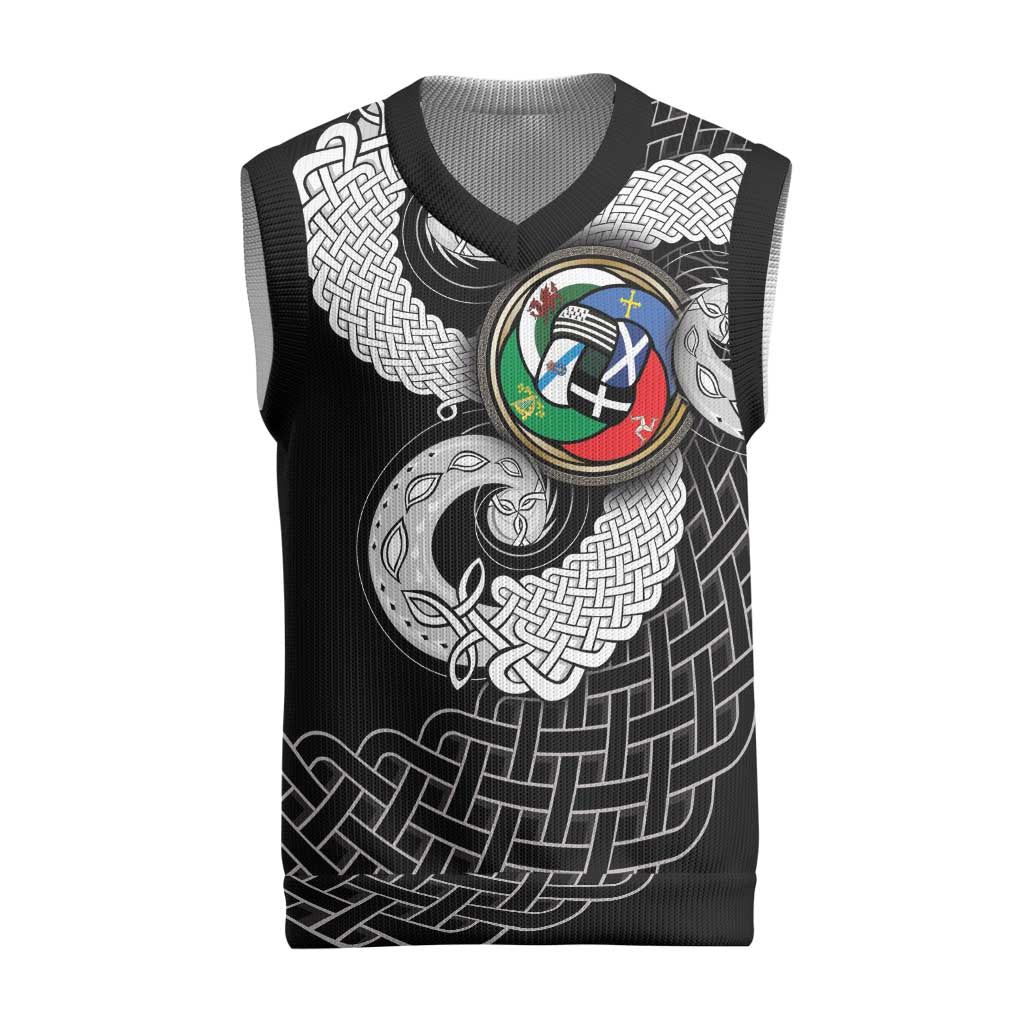 Six Celtic Countries Heritage Christmas Knitted V-Neck Vest Black Celtic Knot Triskelion - Wonder Print Shop