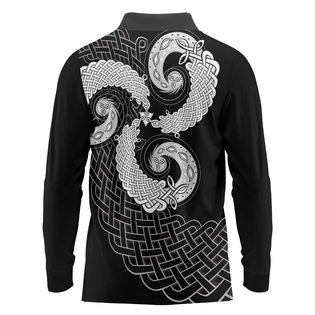 Six Celtic Countries Heritage Long Sleeve Polo Shirt Black Celtic Knot Triskelion - Wonder Print Shop
