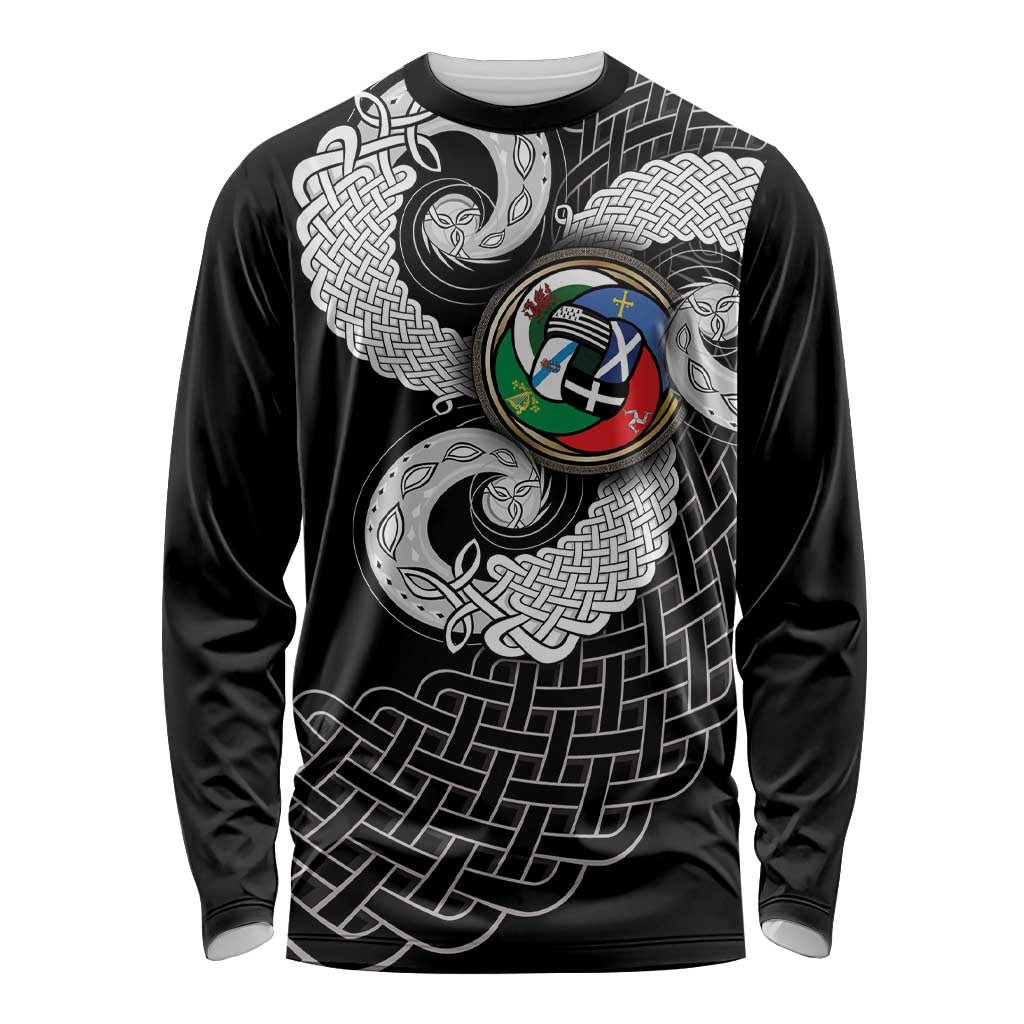 Six Celtic Countries Heritage Long Sleeve Shirt Black Celtic Knot Triskelion - Wonder Print Shop