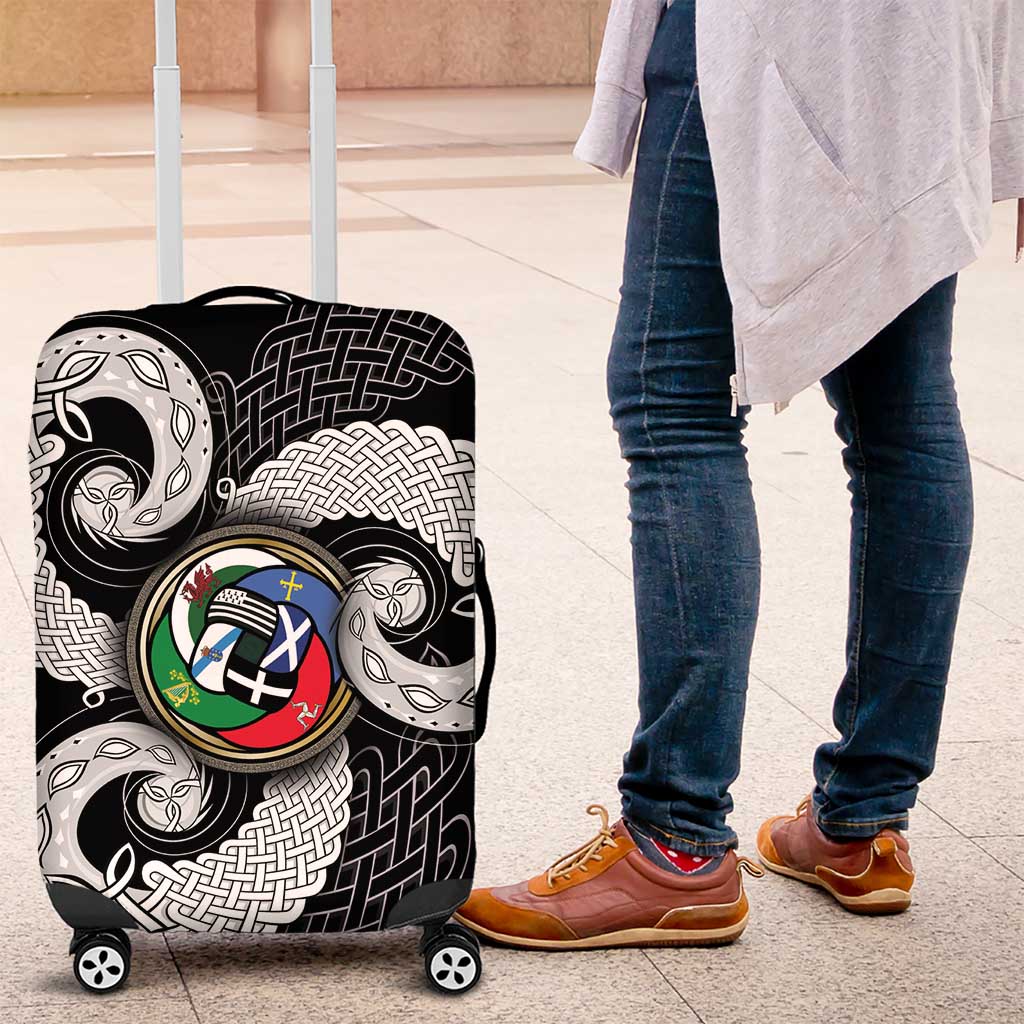 Six Celtic Countries Heritage Luggage Cover Black Celtic Knot Triskelion - Wonder Print Shop