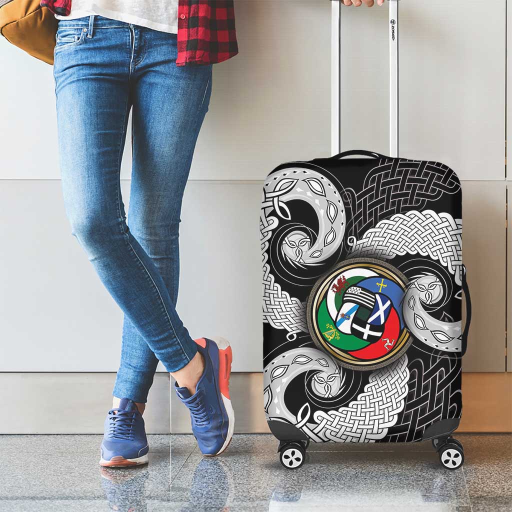 Six Celtic Countries Heritage Luggage Cover Black Celtic Knot Triskelion - Wonder Print Shop