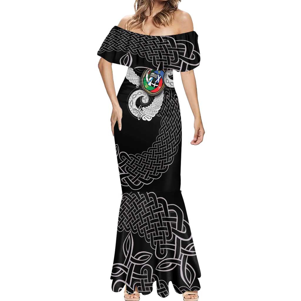 Six Celtic Countries Heritage Mermaid Dress Black Celtic Knot Triskelion - Wonder Print Shop