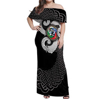 Six Celtic Countries Heritage Off Shoulder Maxi Dress Black Celtic Knot Triskelion - Wonder Print Shop