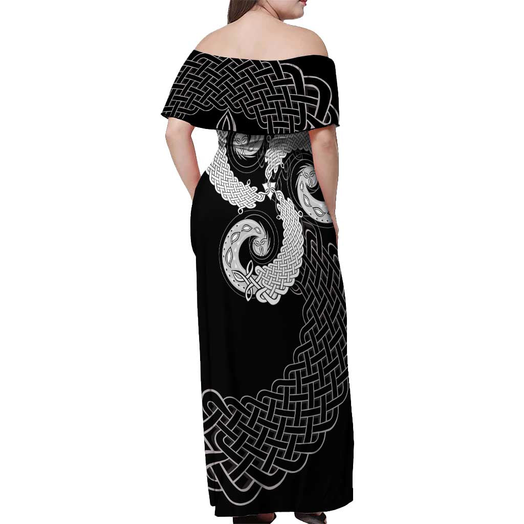 Six Celtic Countries Heritage Off Shoulder Maxi Dress Black Celtic Knot Triskelion - Wonder Print Shop