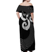 Six Celtic Countries Heritage Off Shoulder Maxi Dress Black Celtic Knot Triskelion - Wonder Print Shop