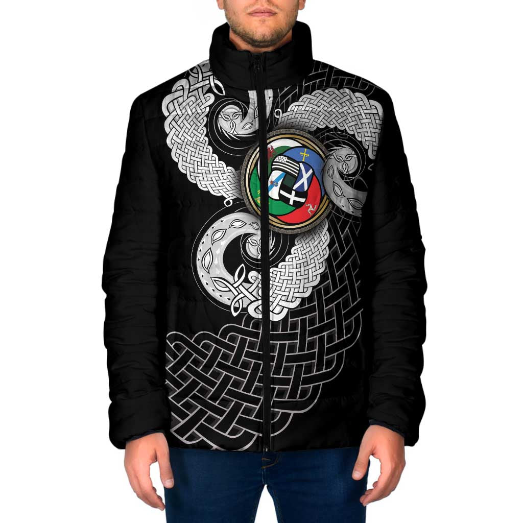 Six Celtic Countries Heritage Padded Jacket Black Celtic Knot Triskelion - Wonder Print Shop