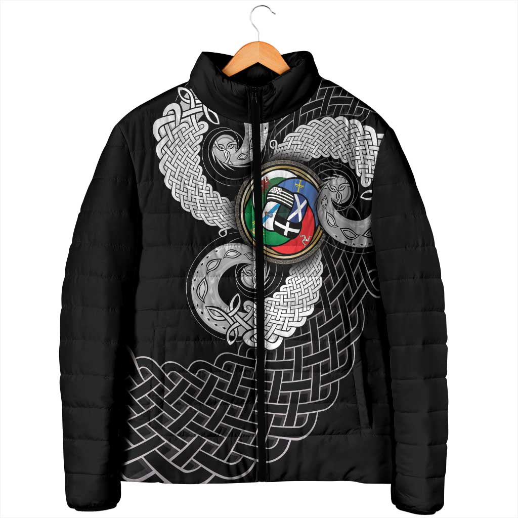 Six Celtic Countries Heritage Padded Jacket Black Celtic Knot Triskelion - Wonder Print Shop