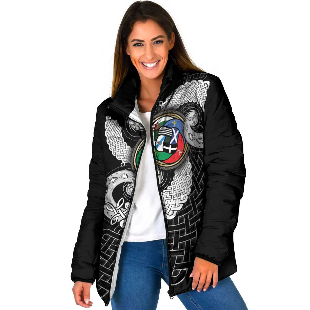 Six Celtic Countries Heritage Padded Jacket Black Celtic Knot Triskelion - Wonder Print Shop