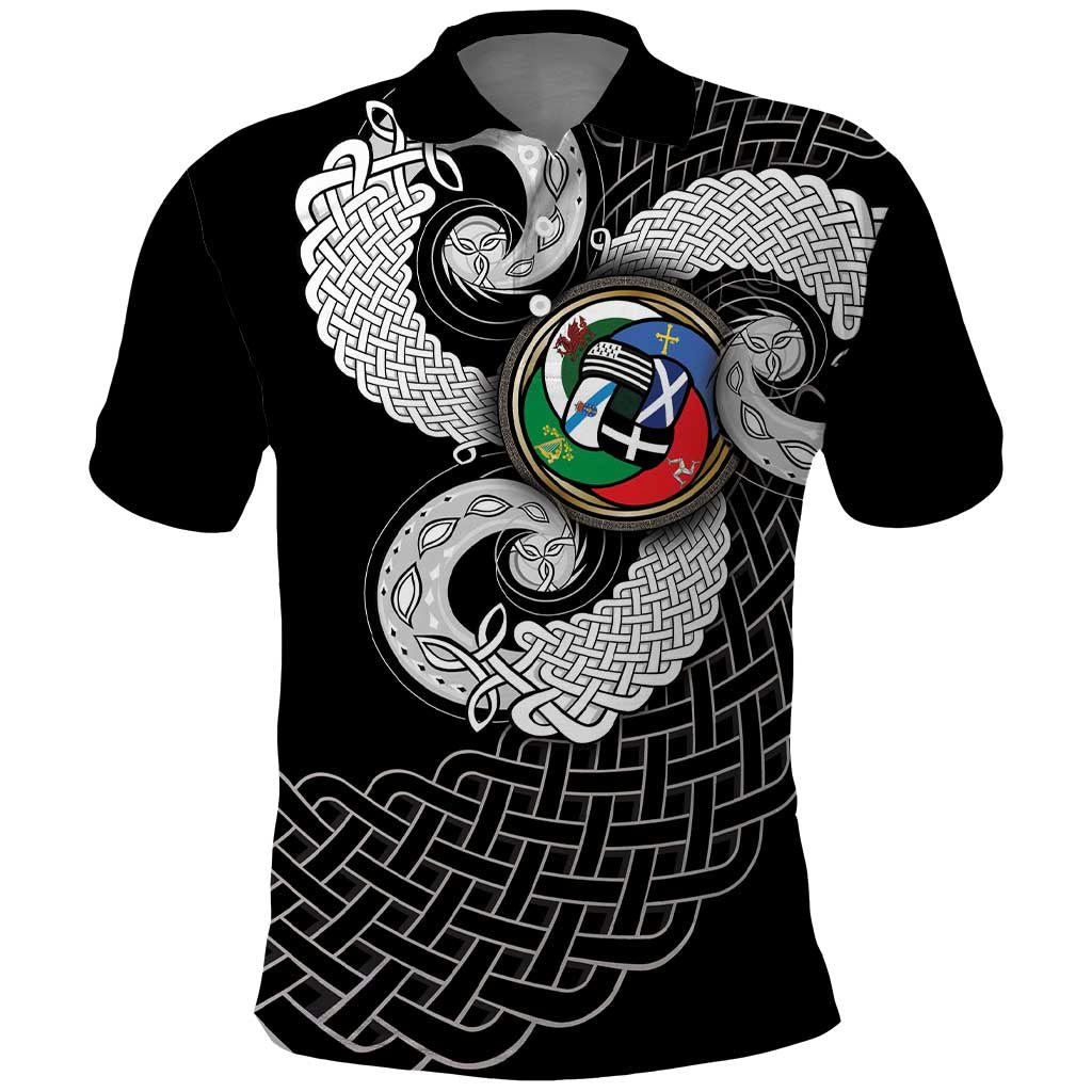 Six Celtic Countries Heritage Polo Shirt Black Celtic Knot Triskelion - Wonder Print Shop