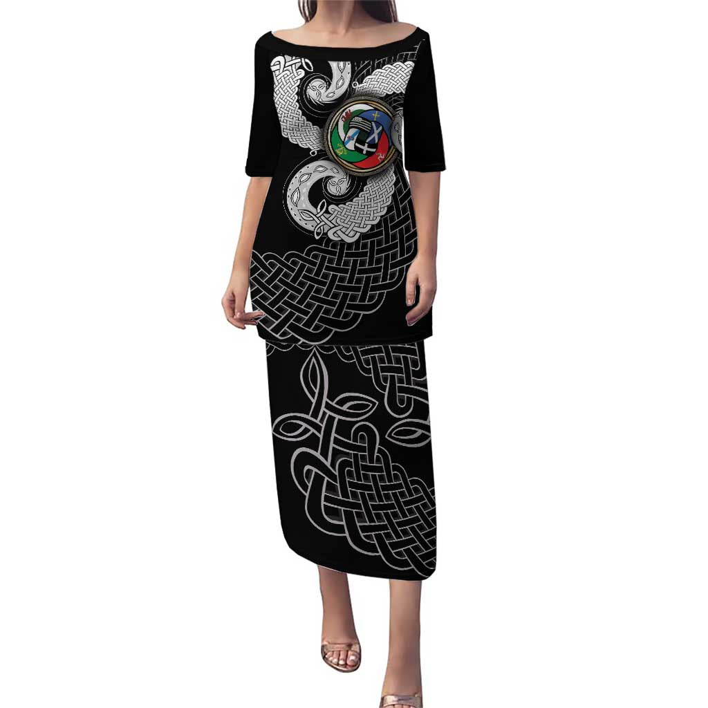 Six Celtic Countries Heritage Puletasi Black Celtic Knot Triskelion - Wonder Print Shop