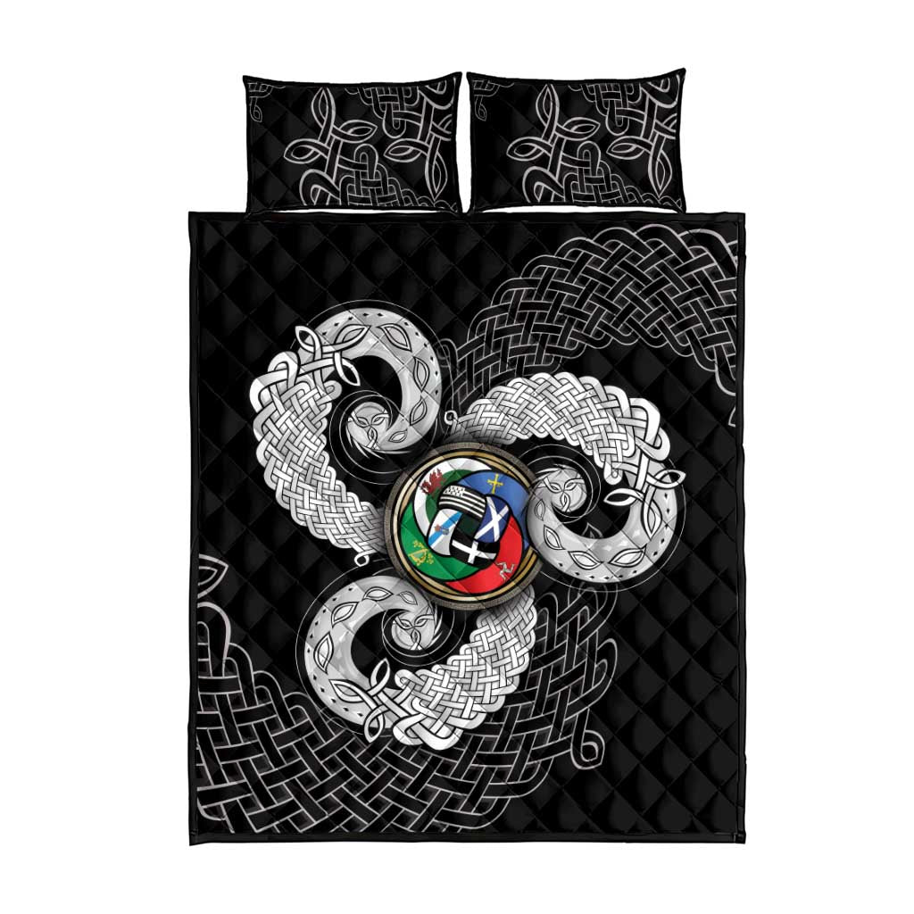 Six Celtic Countries Heritage Quilt Bed Set Black Celtic Knot Triskelion - Wonder Print Shop