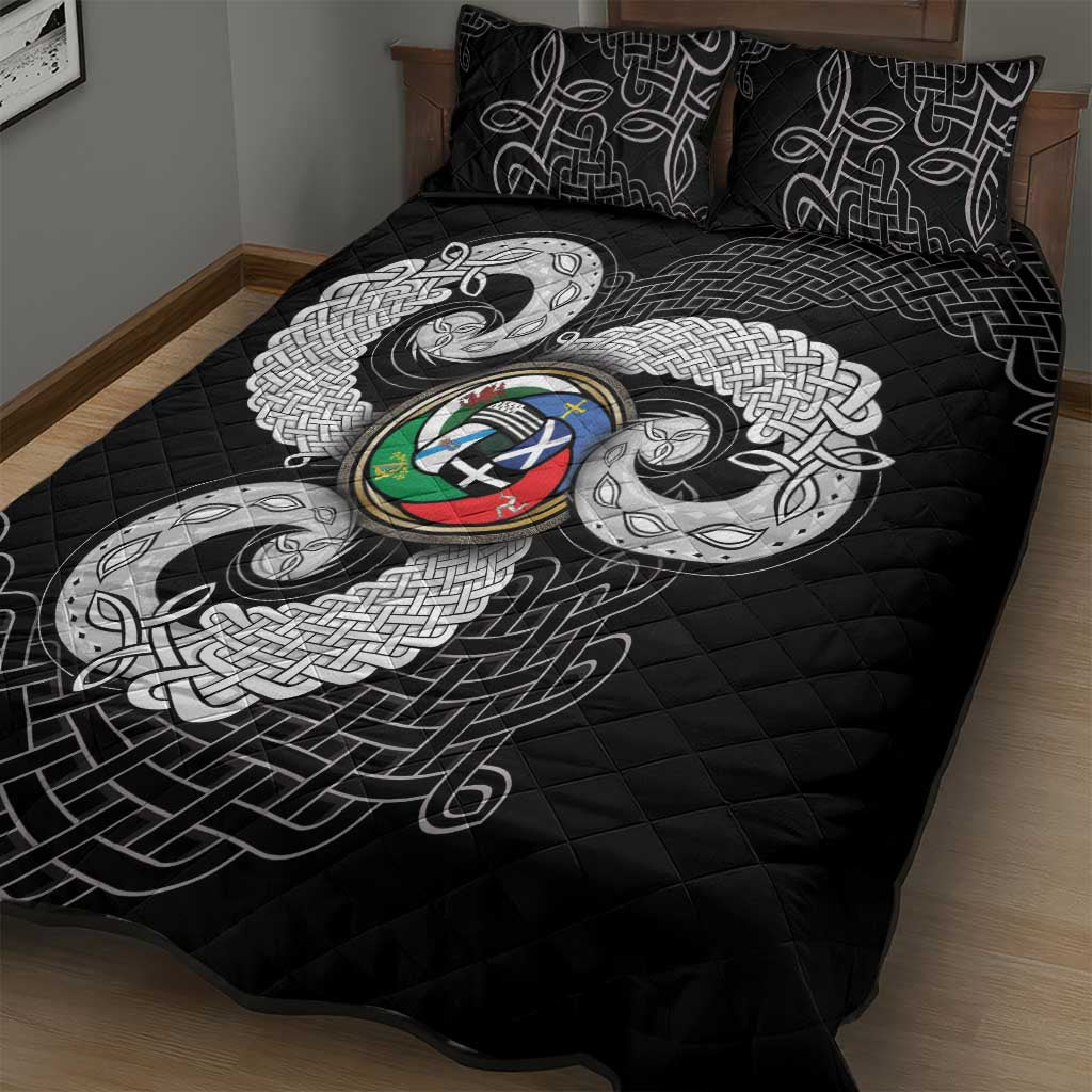 Six Celtic Countries Heritage Quilt Bed Set Black Celtic Knot Triskelion - Wonder Print Shop