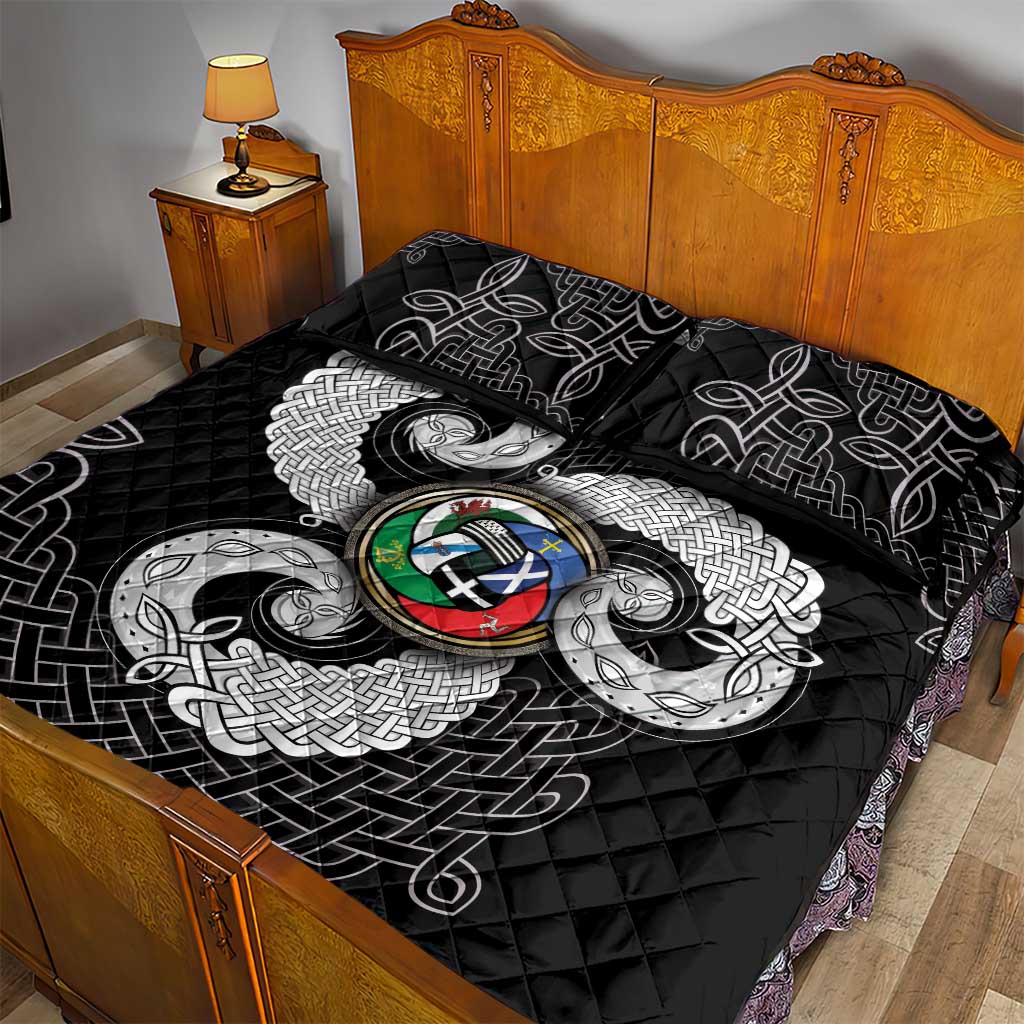 Six Celtic Countries Heritage Quilt Bed Set Black Celtic Knot Triskelion - Wonder Print Shop