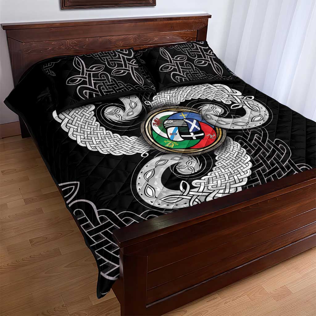 Six Celtic Countries Heritage Quilt Bed Set Black Celtic Knot Triskelion - Wonder Print Shop