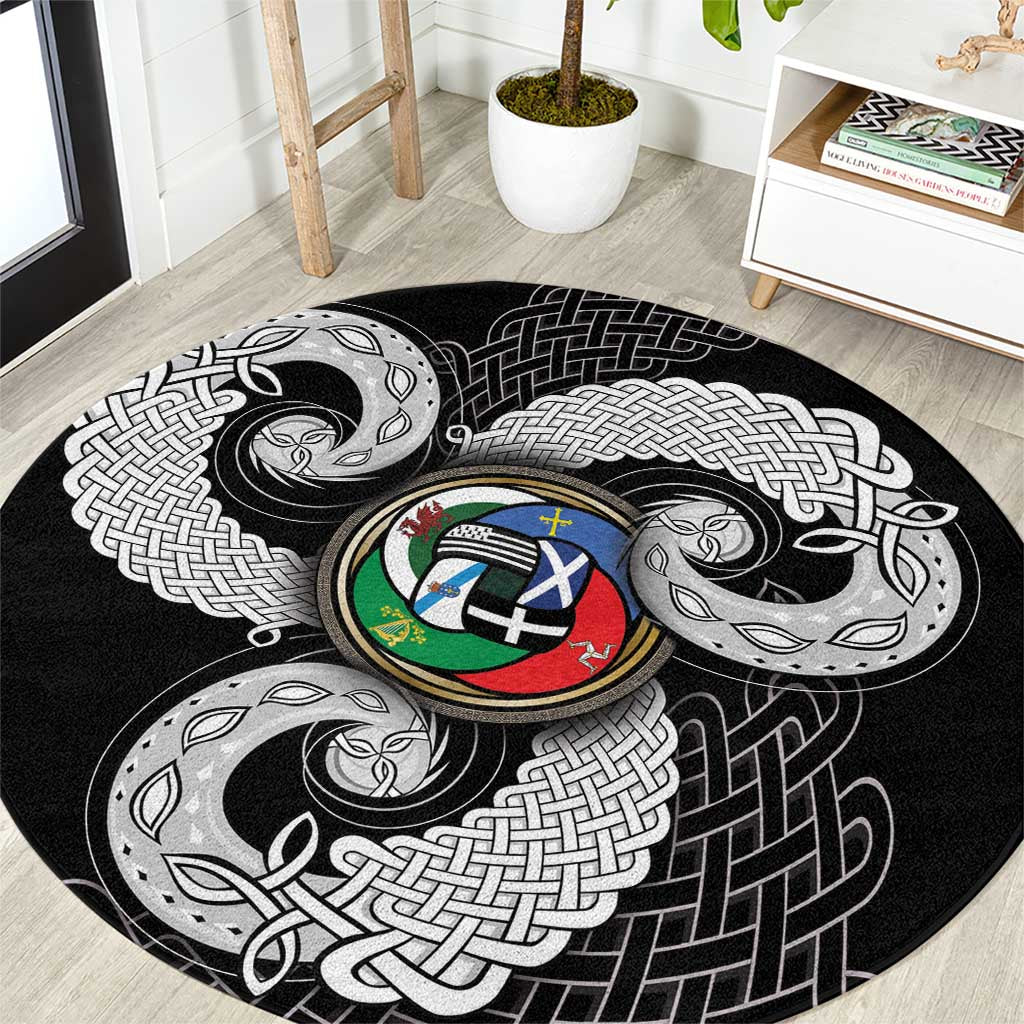 Six Celtic Countries Heritage Round Carpet Black Celtic Knot Triskelion - Wonder Print Shop