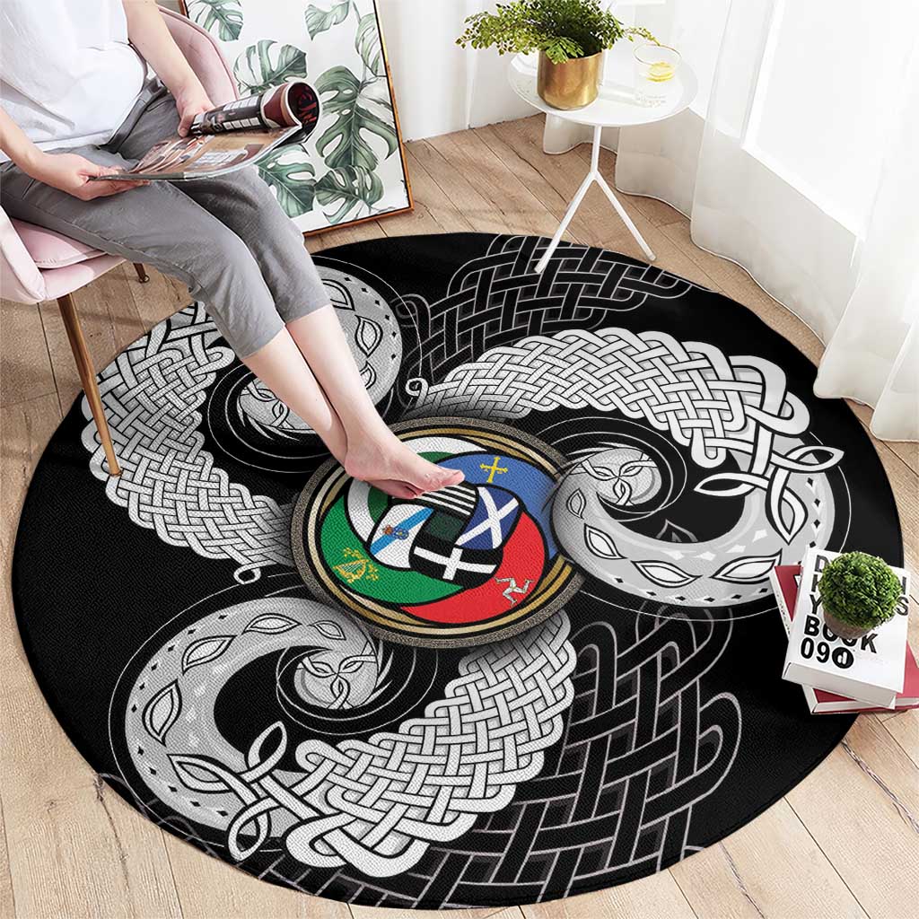 Six Celtic Countries Heritage Round Carpet Black Celtic Knot Triskelion - Wonder Print Shop