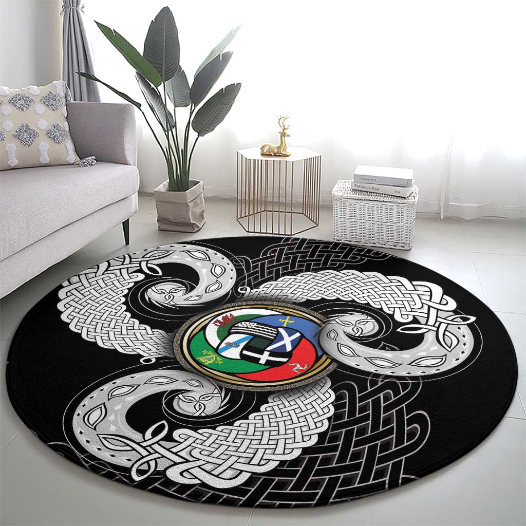 Six Celtic Countries Heritage Round Carpet Black Celtic Knot Triskelion - Wonder Print Shop