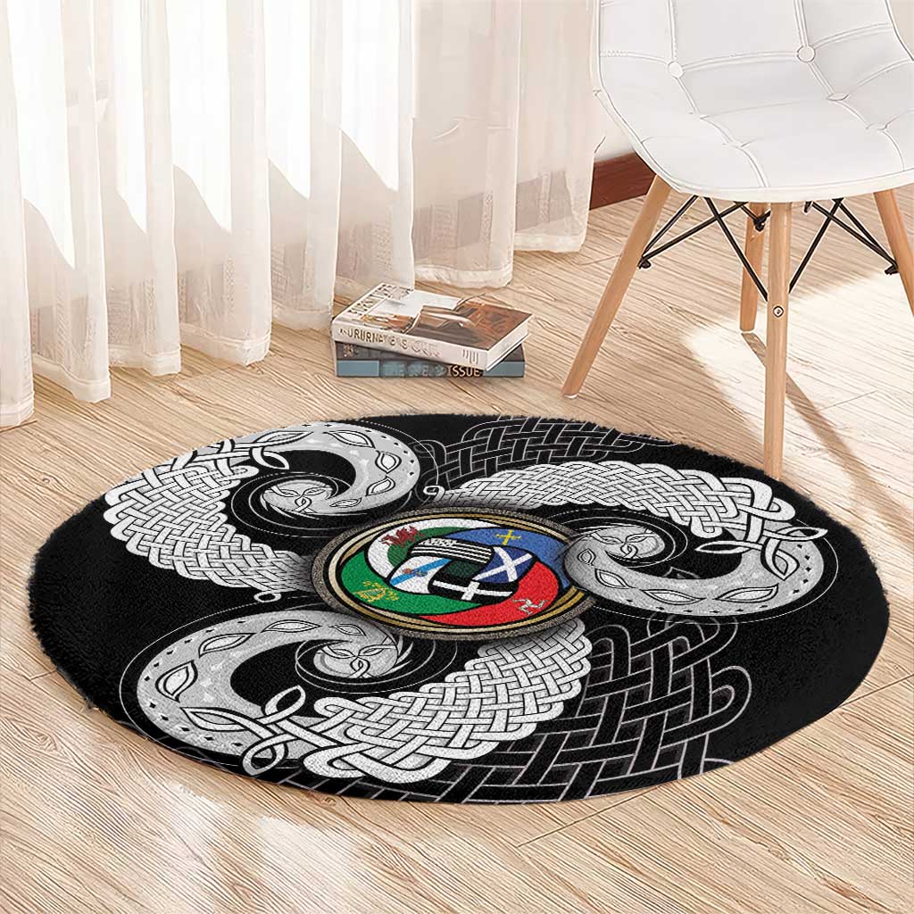 Six Celtic Countries Heritage Round Carpet Black Celtic Knot Triskelion - Wonder Print Shop