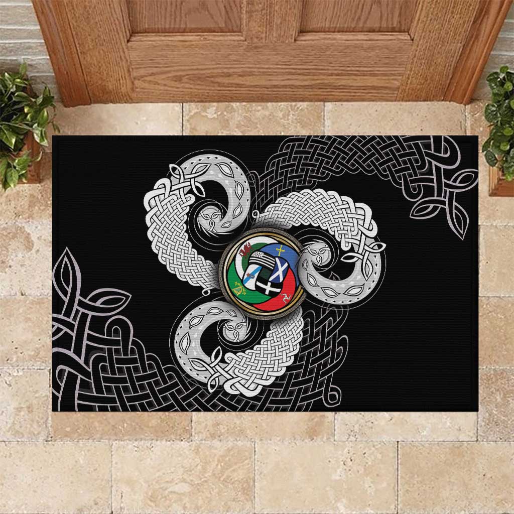 Six Celtic Countries Heritage Rubber Doormat Black Celtic Knot Triskelion - Wonder Print Shop