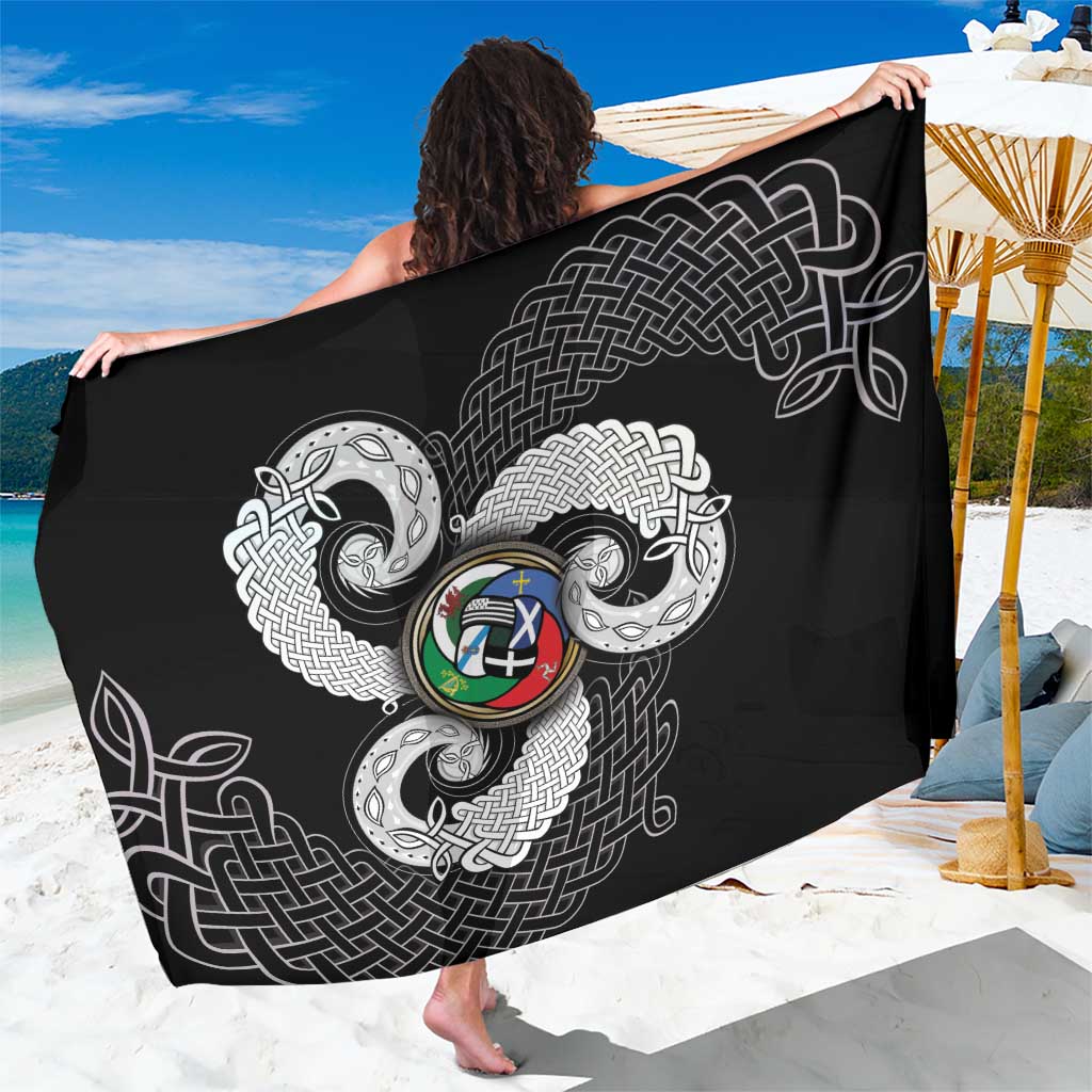 Six Celtic Countries Heritage Sarong Black Celtic Knot Triskelion - Wonder Print Shop