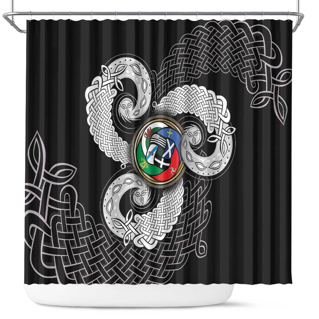 Six Celtic Countries Heritage Shower Curtain Black Celtic Knot Triskelion - Wonder Print Shop
