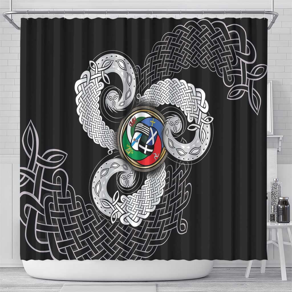 Six Celtic Countries Heritage Shower Curtain Black Celtic Knot Triskelion - Wonder Print Shop