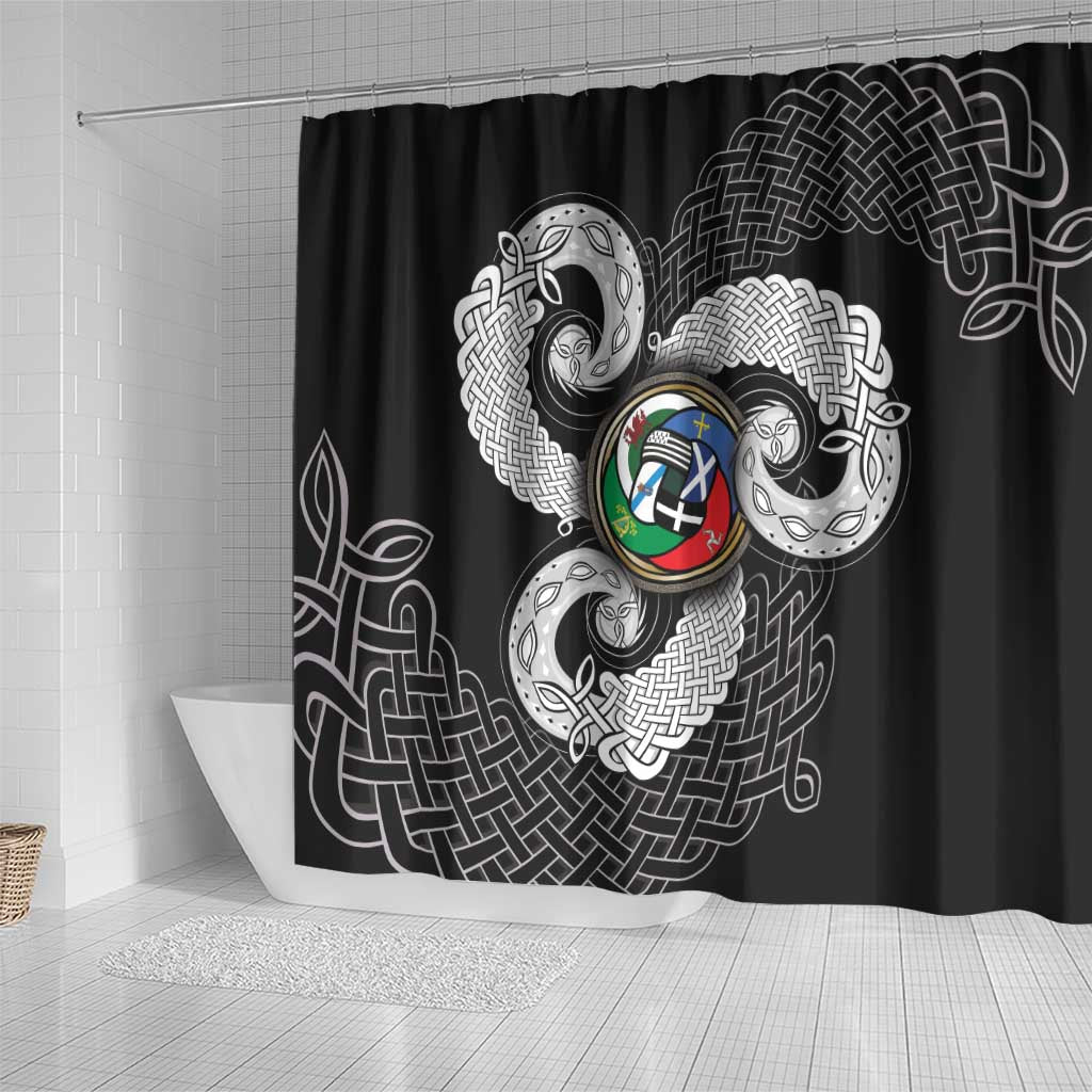 Six Celtic Countries Heritage Shower Curtain Black Celtic Knot Triskelion - Wonder Print Shop