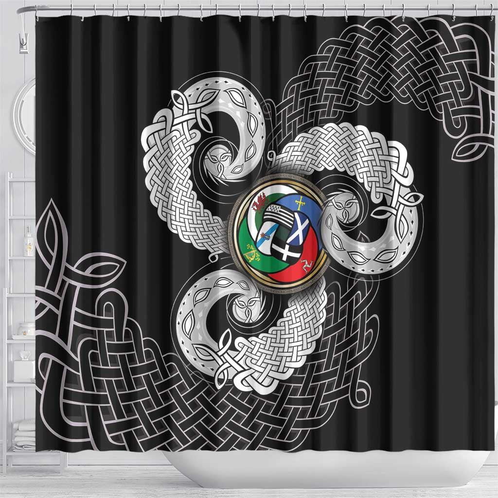 Six Celtic Countries Heritage Shower Curtain Black Celtic Knot Triskelion - Wonder Print Shop