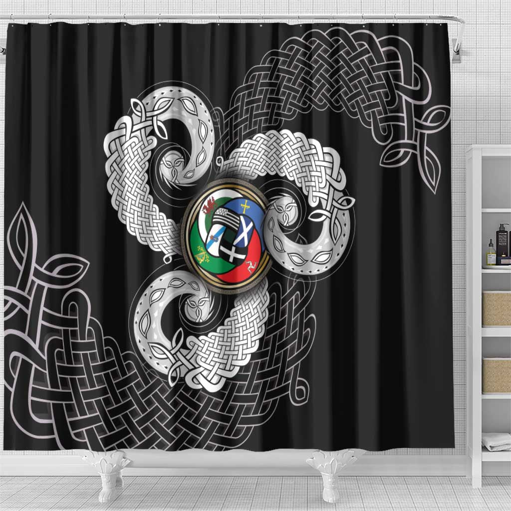Six Celtic Countries Heritage Shower Curtain Black Celtic Knot Triskelion - Wonder Print Shop