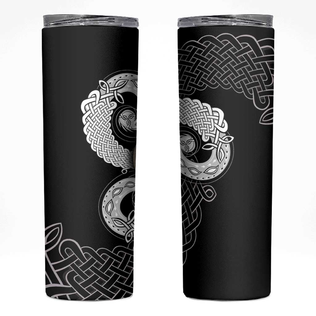 Six Celtic Countries Heritage Skinny Tumbler Black Celtic Knot Triskelion - Wonder Print Shop