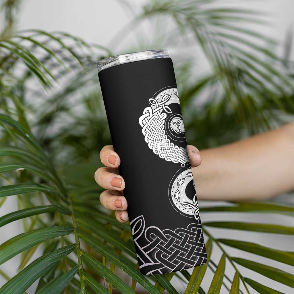 Six Celtic Countries Heritage Skinny Tumbler Black Celtic Knot Triskelion - Wonder Print Shop