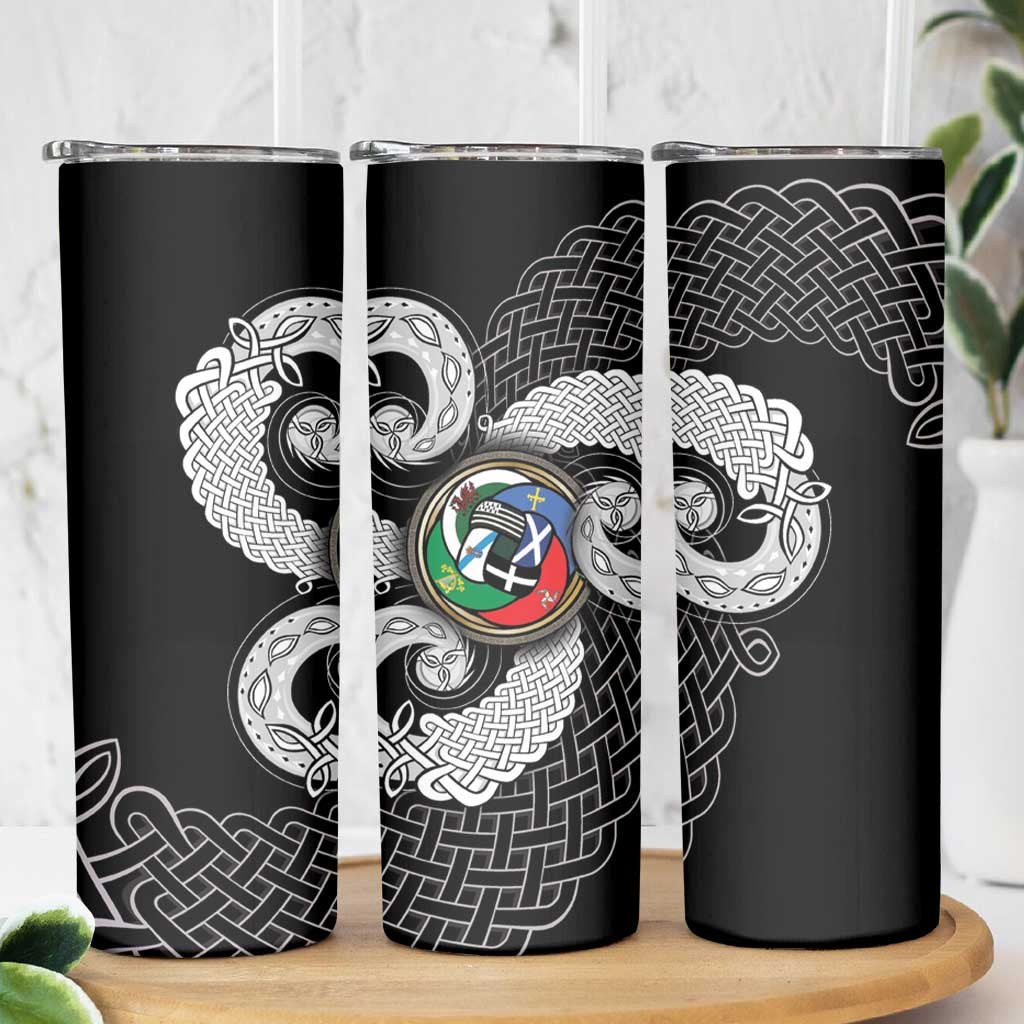 Six Celtic Countries Heritage Skinny Tumbler Black Celtic Knot Triskelion - Wonder Print Shop