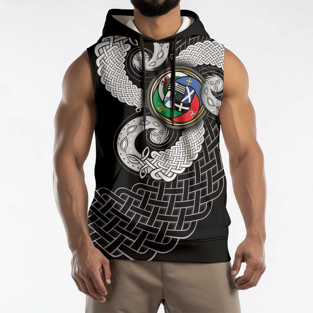 Six Celtic Countries Heritage Sleeveless Hoodie Black Celtic Knot Triskelion - Wonder Print Shop