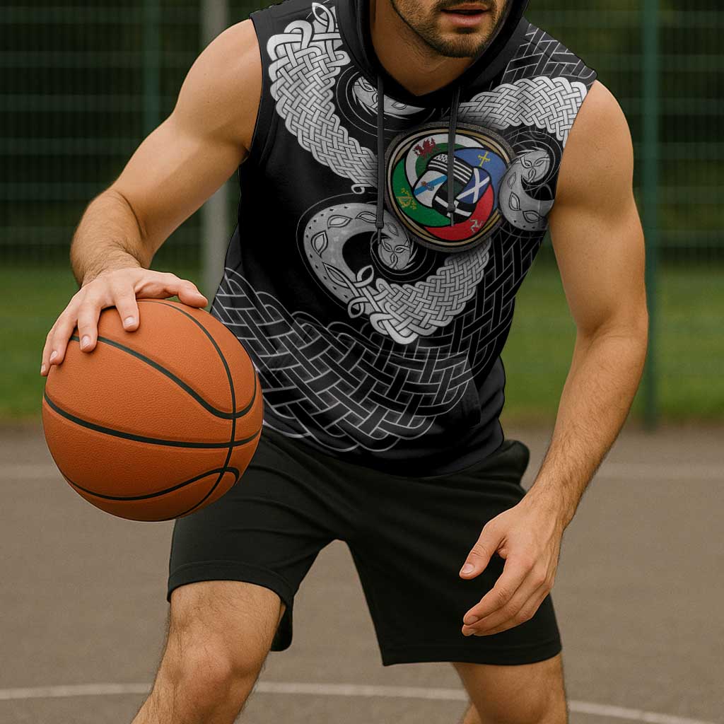Six Celtic Countries Heritage Sleeveless Hoodie Black Celtic Knot Triskelion - Wonder Print Shop