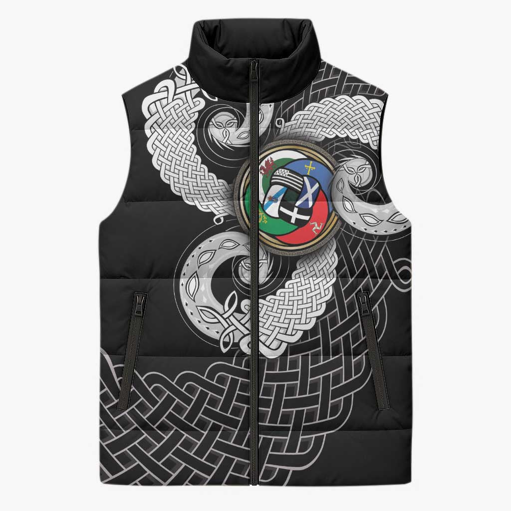 Six Celtic Countries Heritage Sleeveless Puffer Jacket Black Celtic Knot Triskelion - Wonder Print Shop