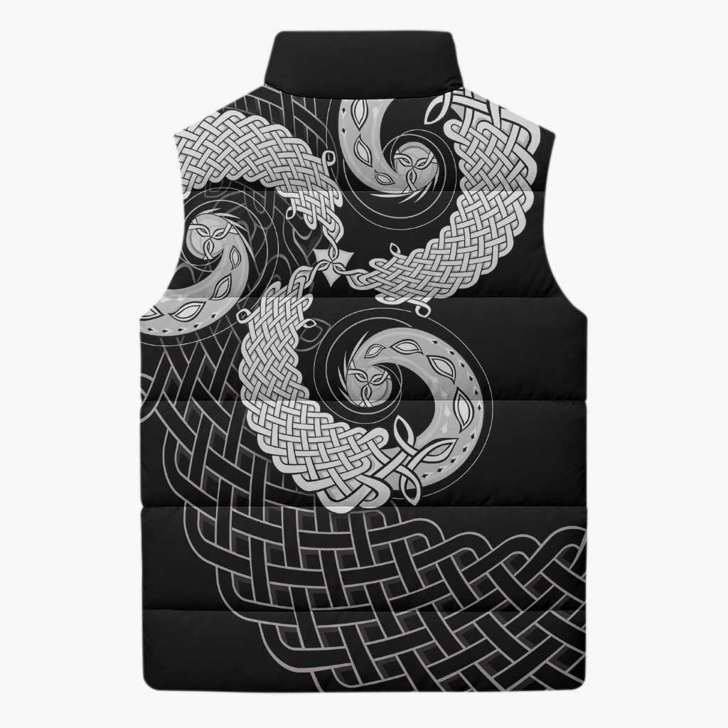 Six Celtic Countries Heritage Sleeveless Puffer Jacket Black Celtic Knot Triskelion - Wonder Print Shop