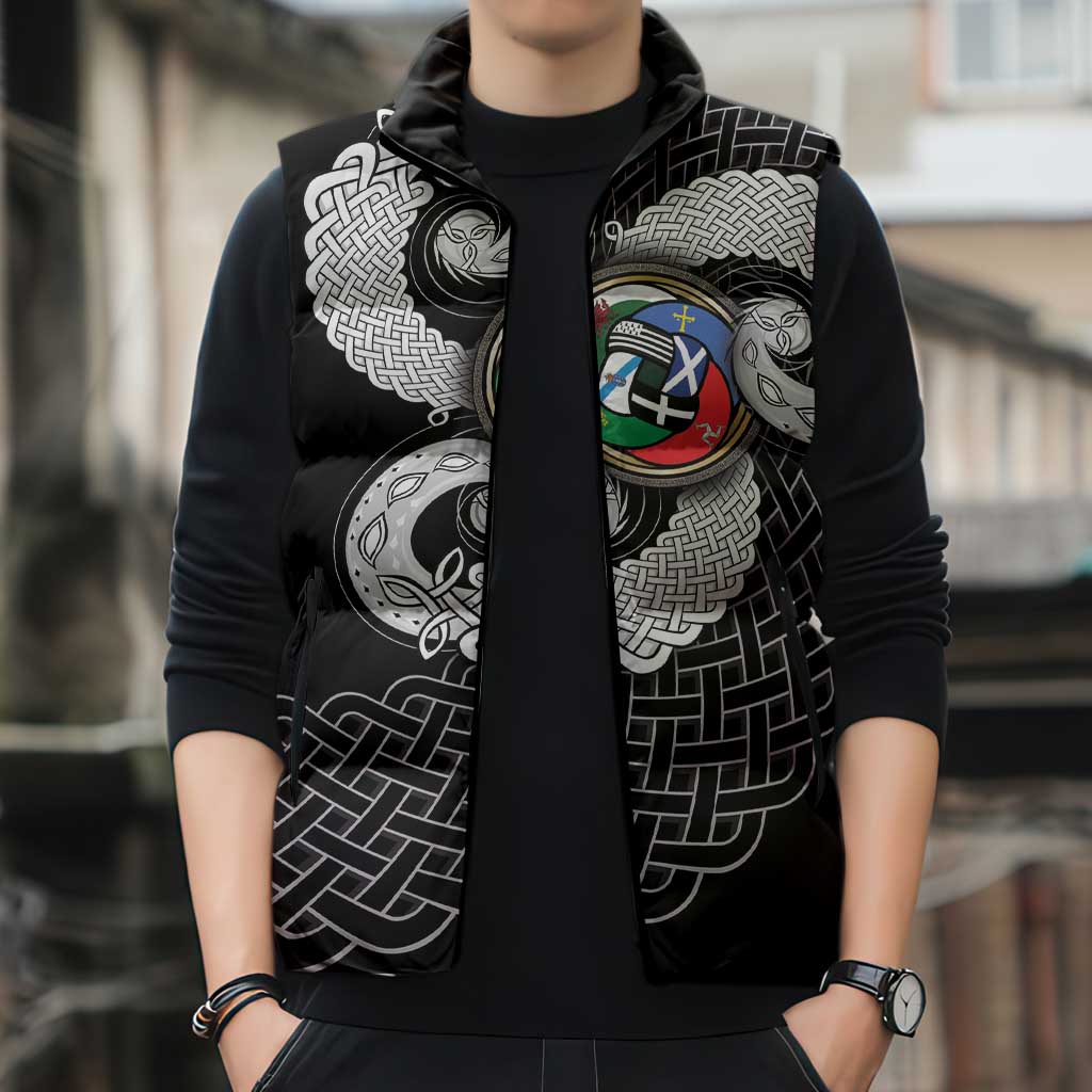 Six Celtic Countries Heritage Sleeveless Puffer Jacket Black Celtic Knot Triskelion - Wonder Print Shop