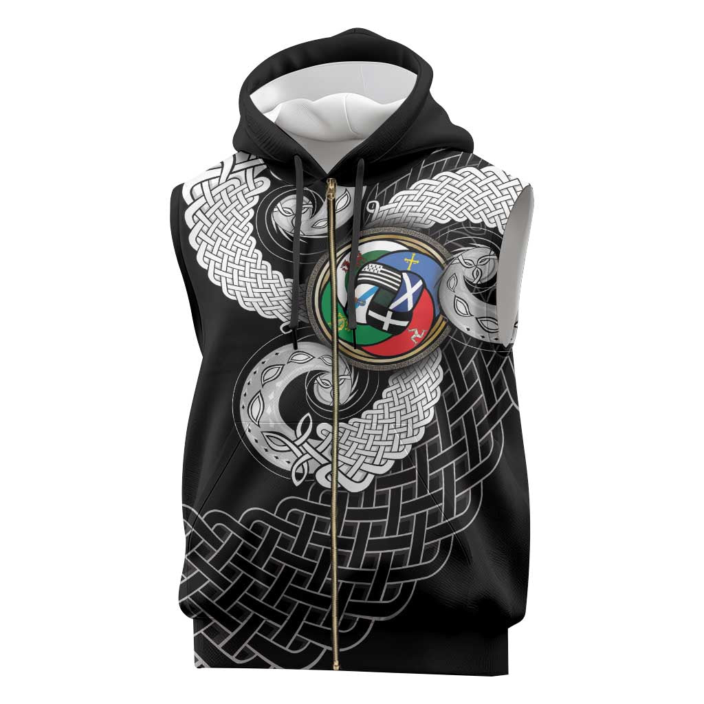 Six Celtic Countries Heritage Sleeveless Zip Hoodie Black Celtic Knot Triskelion - Wonder Print Shop